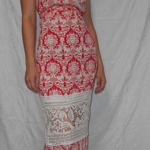 Red and White Long Dress